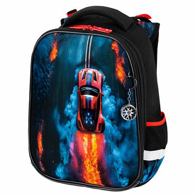 Ранец BRAUBERG PREMIUM, 2 отделения, с брелоком, «Foggy car», 3D-панель, 38×29х16 см