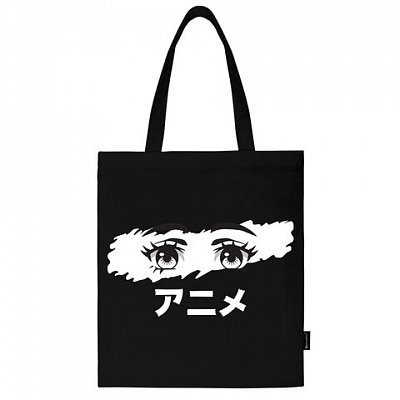 Сумка-шоппер BRAUBERG, канвас, 40×35 см, черный, «Anime eyes»