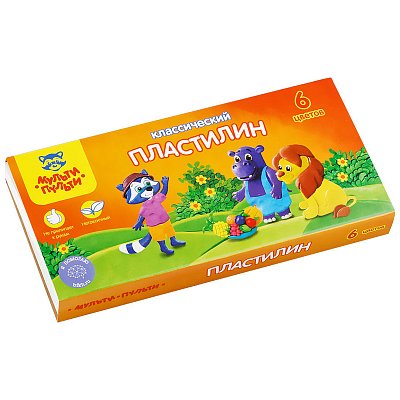 Пластилин Мульти-Пульти «Приключения Енота», 06 цветов, 120г, со стеком, картон