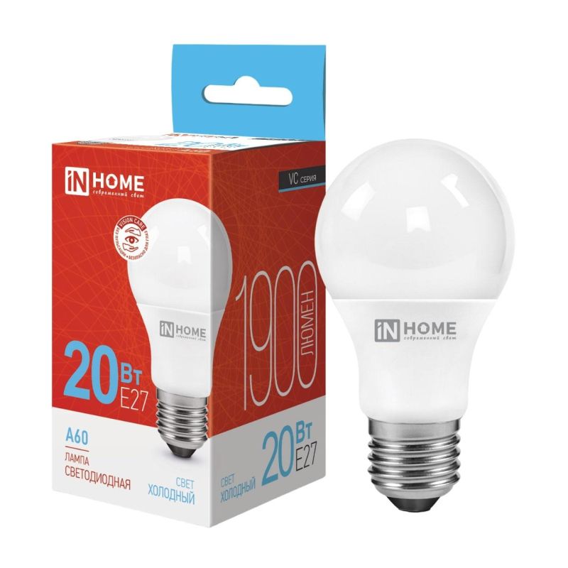 Лампа светодиодная LED-A60-VC 20Вт 230В Е27 6500К 1900 Лм IN HOME