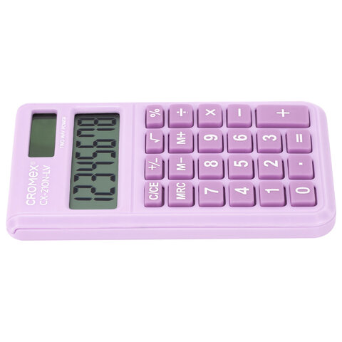 Калькулятор карманный CROMEX (КРОМЕКС) CX-210N-LV (96×62 мм), 8 разрядов, двойное питание, сиреневый, 273836