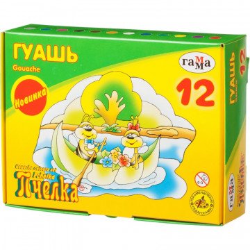 Гуашь ГАММА «Пчелка», 12 цветов по 20 мл, без кисти, картонная упаковка