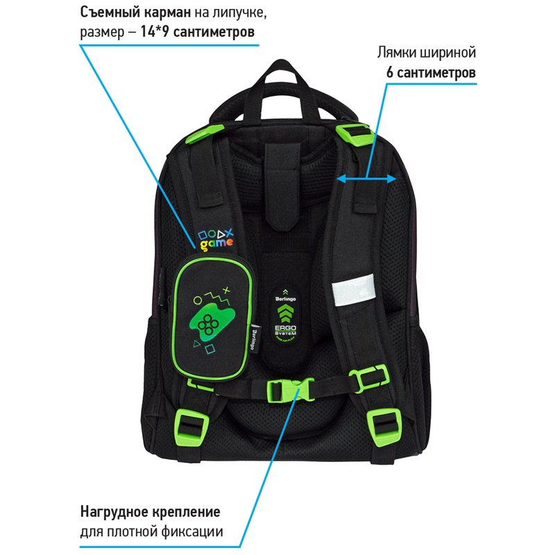 Ранец Berlingo Expert Max «Gaming Zone» 37×28×16см, 2 отделения, анатомическая спинка, дождевик в комплекте