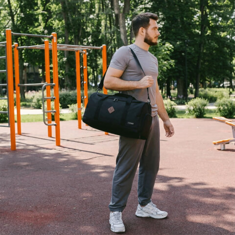 Сумка спортивная HEIKKI MOVE RENOWNED (ХЕЙКИ), отделение для обуви, черная, 28×51x26 см