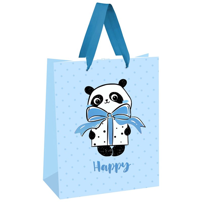 превью Пакет подарочный 18×23×10см MESHU «PandaGift_Blue», отд. фольгой, матовая ламинация