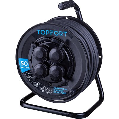Удлинитель Topfort пласт. КГ 2×2.5 кв. мм 50м 16А 4 гнезда б/з., с/загл., IP44