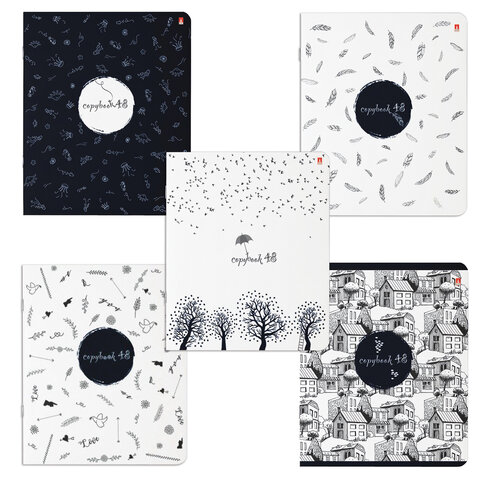 превью Тетрадь А5 48 л. АЛЬТ скоба, клетка, Soft Touch, бежевая бумага 70 г/м2, «КОНТРАСТЫ» (5 видов), 7-48-575