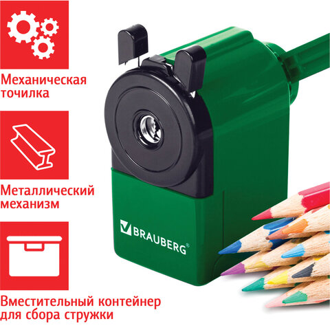 Точилка механическая BRAUBERG «JET»металлический механизмкорпус зеленый229571