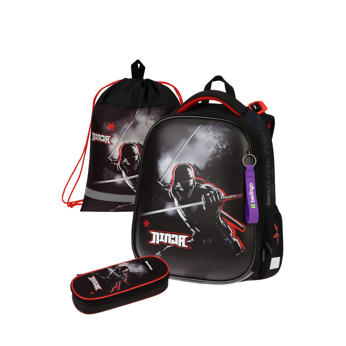 превью Ранец Berlingo Expert Box «Ninja» 38×29×16см, 2 отделения, анатомическая спинка, пенал и мешок для обуви в комплекте