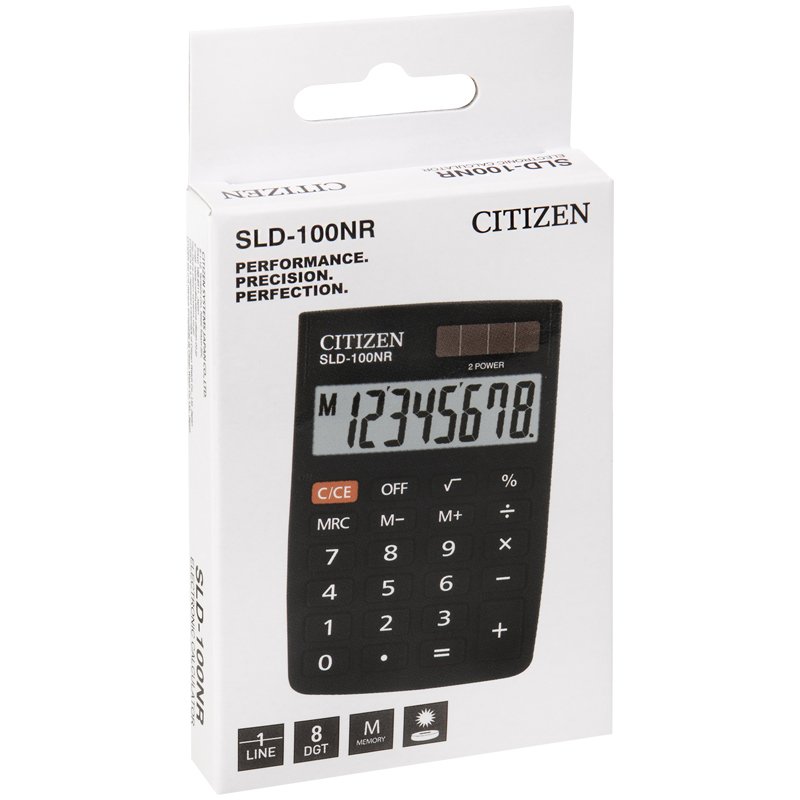 Калькулятор карманный Citizen SLD-100NR, 8 разр., двойное питание, 58×88×10мм, черный