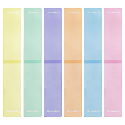Закладки для книг МАГНИТНЫЕ, «PASTEL», набор 6 штук, 60×20 мм, BRAUBERG