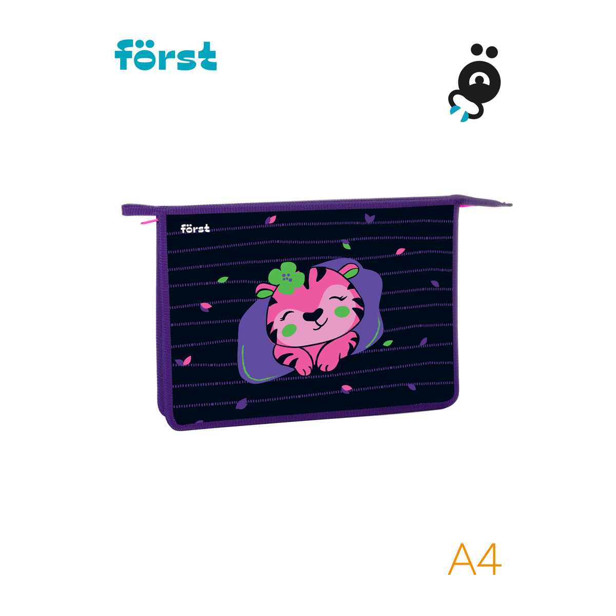 Папка для тетрадей 1 отделение, А4, Först «Pink tiger», 340×245×40мм, пластик, на молнии