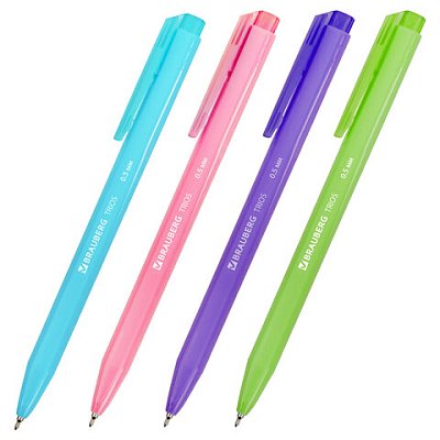 Ручка шариковая автоматическая BRAUBERG «TRIOS BRIGHT COLOR», корпус ассорти, СИНЯЯ, пишущий узел 0.5 мм, линия письма 0.3 мм