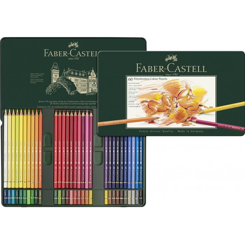 Карандаши цветные художественные Faber-Castell «Polychromos» 60цв., заточен., метал. коробка