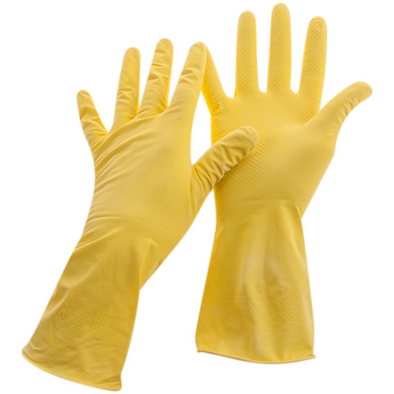 превью Перчатки резиновые хозяйственные OfficeClean Универсальные, р. S, желтые, пакет с европодвесом