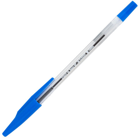 Ручка шариковая STAFF «Basic BP-66 CLASSIC», СИНЯЯ, корпус прозрачный, узел 1 мм, линия письма 0.5 мм