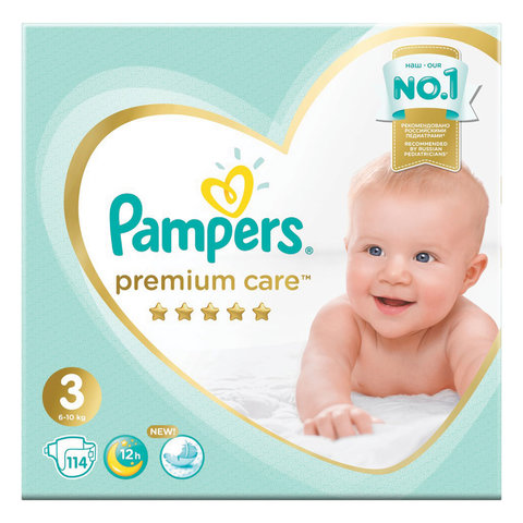 превью Подгузники, 114 шт., PAMPERS (Памперс) «Premium Care», размер 3 (6-10 кг)