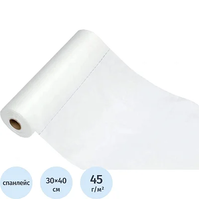 Салфетка спанлейс в рулоне 30×40 см белый пл. 45 Комус 100 шт/рул