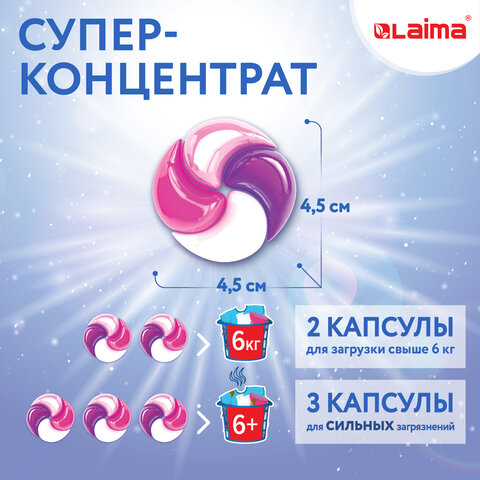 Капсулы для стирки большие концентрат 4 в 1с кондиционером«Магия сакуры»60 шт. LAIMA608877