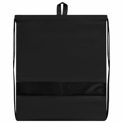 Мешок для обуви BRAUBERG БОЛЬШОЙ, с ручкой, карман на молнии, сетка, 49×41 см, «Total Black»