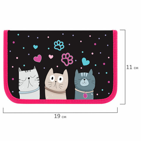Пенал ЮНЛАНДИЯ, 1 отделение, картон с эффектом soft-touch, 19×11 см, «Cat squad»
