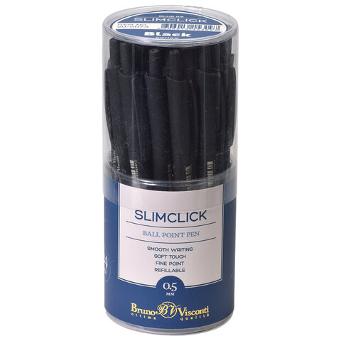 Ручка шариковая автоматическая BRUNO VISCONTI «SlimClick Black», синяя, черный корпус, 0.5 мм