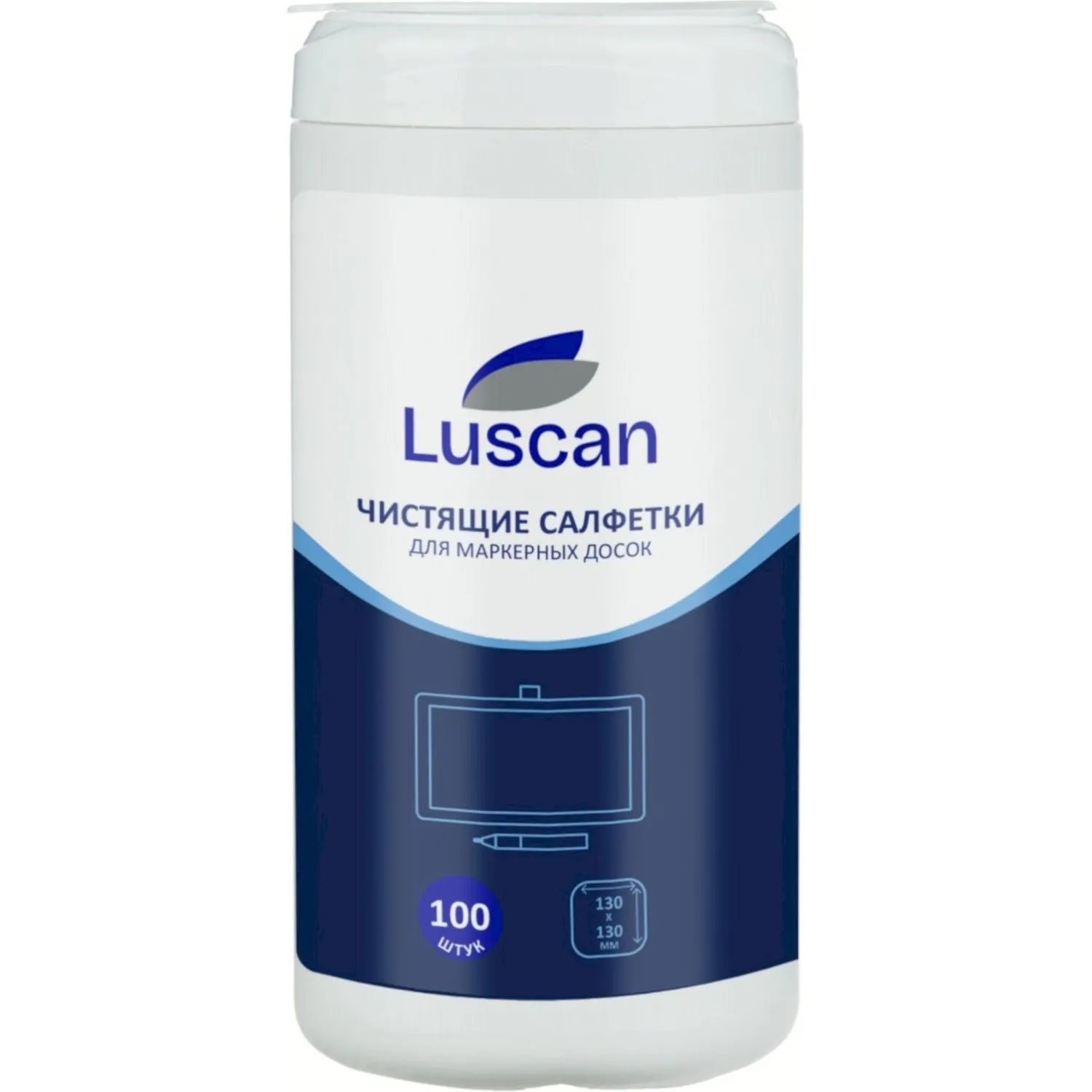 Салфетки влажные для маркерных досок Luscan с антистатическим эффектом 13x13 см (100 штук в тубе)