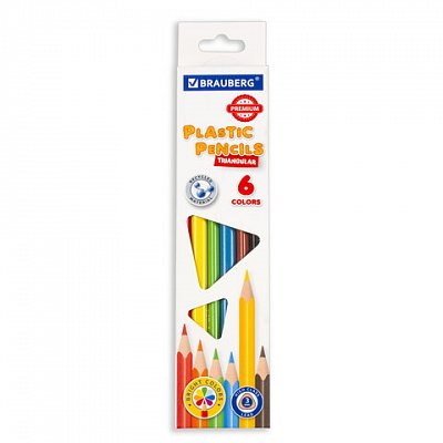 Карандаши цветные пластиковые BRAUBERG PREMIUM6 цветовтрехгранныегрифель мягкий 3 мм181660