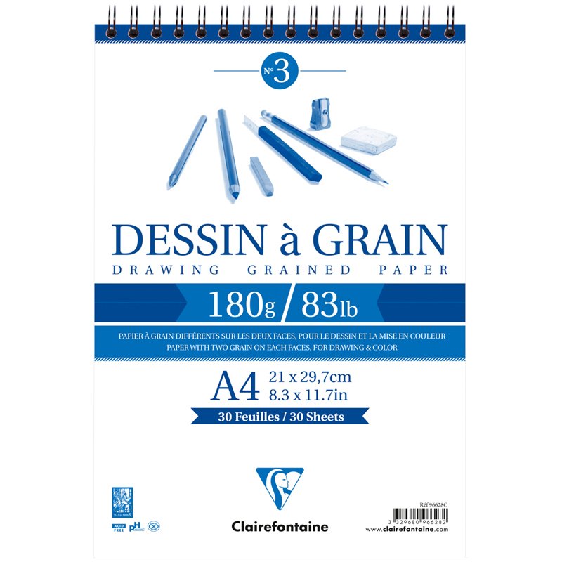 превью Скетчбук 30л. А4 на гребне Clairefontaine «Dessin a grain», 180г/м2, мелкозернистая