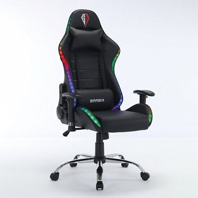 Кресло компьютерное BRABIX «Lumen GM-150 RGB», подсветка, две подушки, экокожа, черное