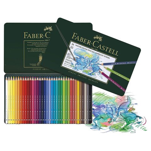 Карандаши цветные акварельные художественные FABER-CASTELL «Albrecht Durer», 36 цветов, металлическая коробка