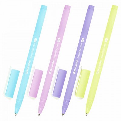 Ручка шариковая BRAUBERG SOFT TOUCH STICK «PASTEL» СИНЯЯ, мягкое покрытие, корпус ассорти, узел 0.7 мм