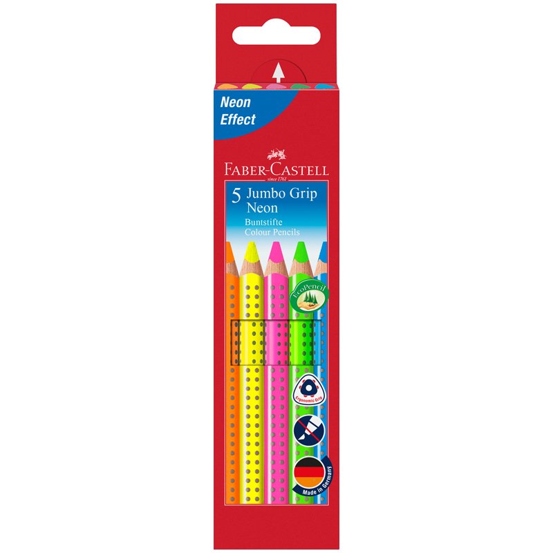 превью Карандаши цветные Faber-Castell «Jumbo Grip Neon», 05цв. неон, трехгр., утолщ., заточ., картон, европ. 