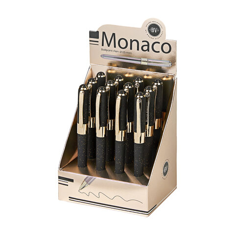 превью Ручка шариковая BRUNO VISCONTI MONACO SPACE, СИНЯЯ, черный корпус с глиттером, линия 0.4 мм