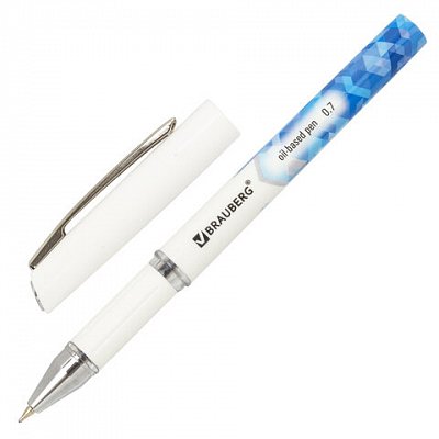 Ручка шариковая масляная с грипом BRAUBERG «Roll-X», СИНЯЯ, корпус белый с печатью, узел 0.7 мм, линия письма 0.35 мм