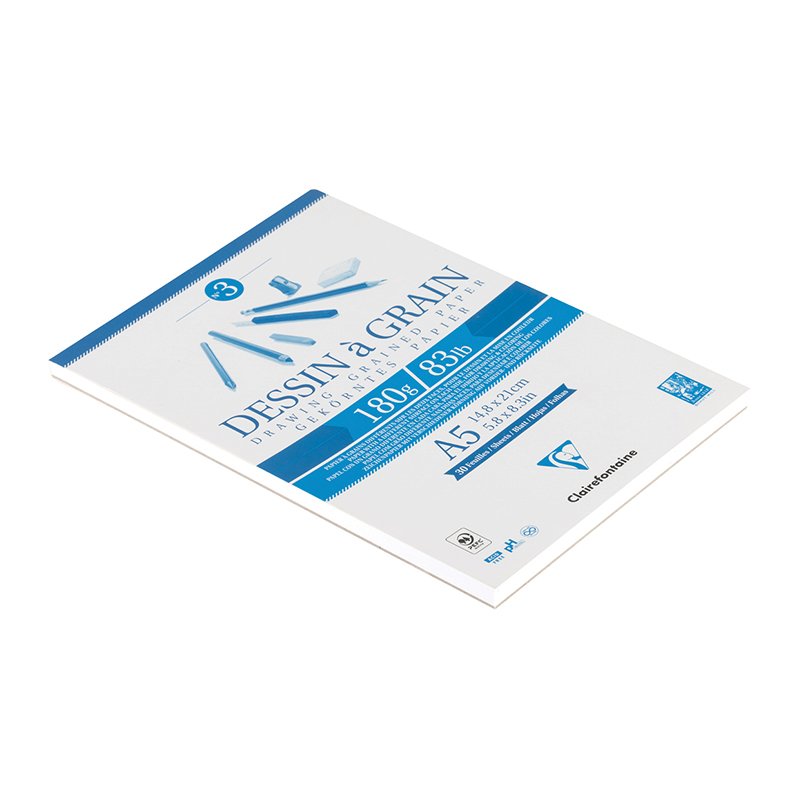Скетчбук 30л. А5 на склейке Clairefontaine «Dessin a grain», 180г/м2, мелкозернистая