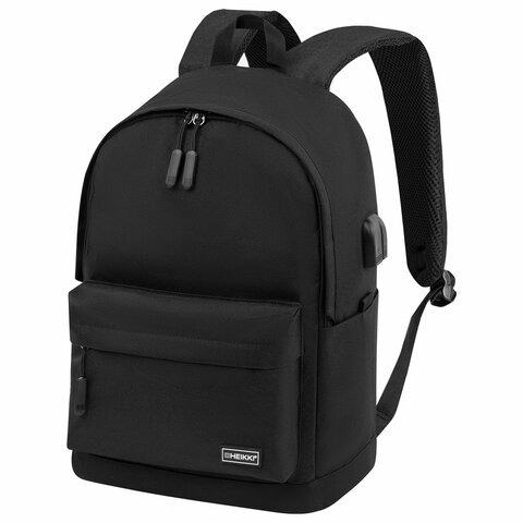 Рюкзак HEIKKI ACTIVE (ХЕЙКИ) универсальный, отделение для ноутбука, USB-порт, черный, 44×31х14 см