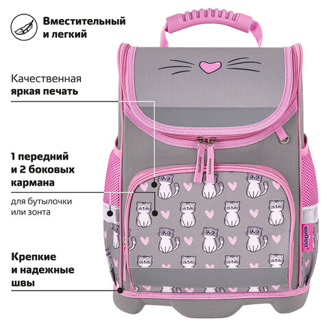 Ранец ЮНЛАНДИЯ WISE, 1 отделение, 3 кармана, устойчивое дно, «Sweet whiskers», 37×29×15 см