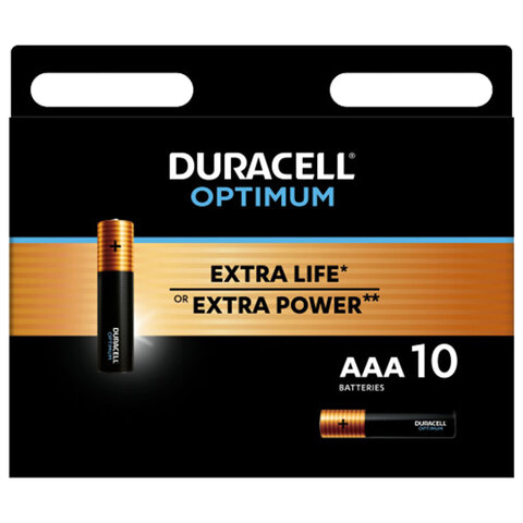 превью Батарейки КОМПЛЕКТ 10 шт., DURACELL Optimum, AAA (LR03, 24А), х30 мощность, алкалиновые, мизинчиковые