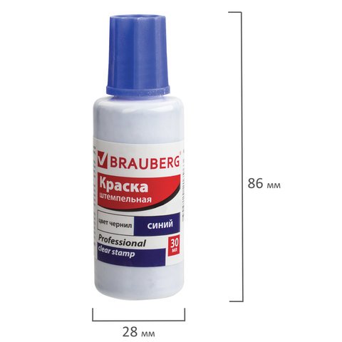 Краска штемпельная BRAUBERG PROFESSIONAL, clear stamp, синяя, 30 мл, на водной основе