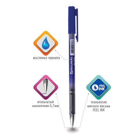 Ручка шариковая BRAUBERG OLP001, на масляной основе, немецкие чернила, корпус с печатью, 0.7 мм, синяя