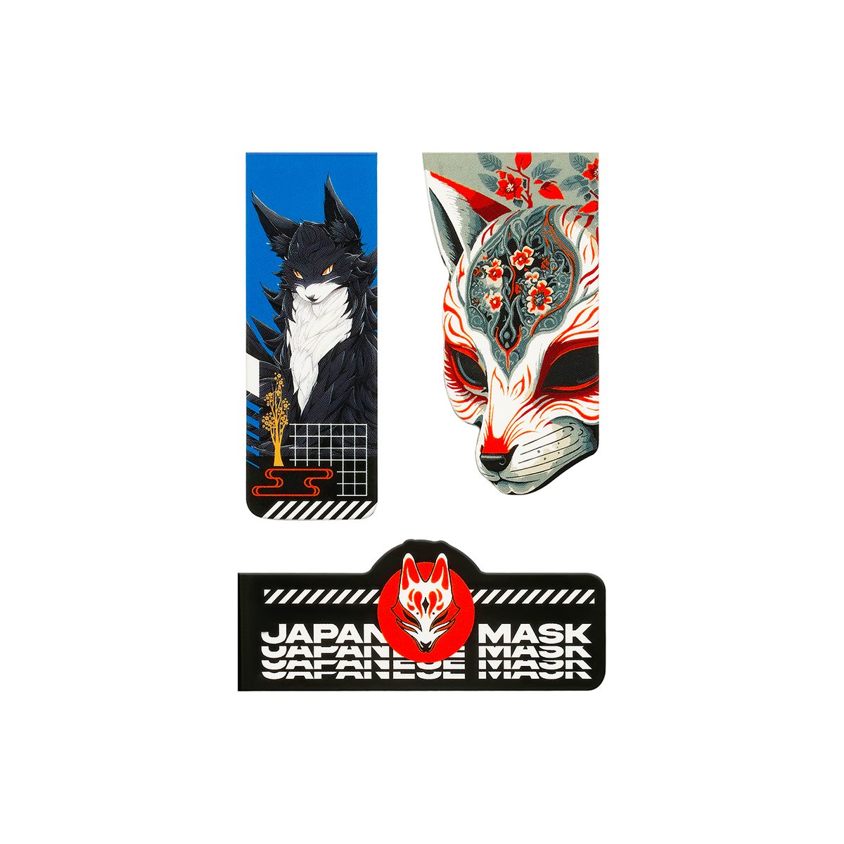 Закладки магнитные для книг, 3шт., MESHU «Kitsune», матовая ламинация, фольга
