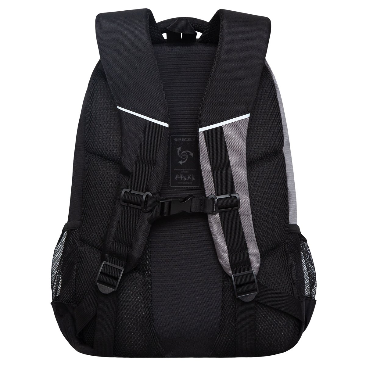 Рюкзак Grizzly, 32×45×23см, 2 отделения, 4 кармана, анатомическая спинка, черный-серый