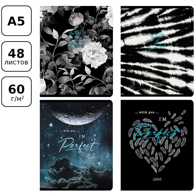 Тетрадь 48л., А5, клетка BG «Perfect», ламинация soft-touch, тиснение фольгой