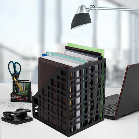 Лоток вертикальный для бумаг BRAUBERG «ULTRA», 240 мм, 6 отделений, сетчатый, сборный, черный