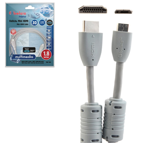 превью Кабель HDMI-mini HDMI, 1.8 м, BELSIS, M-M, 2 фильтра, для передачи цифрового аудио-видео, BW1454