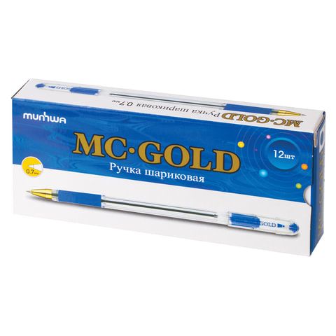 Ручка шариковая масляная с грипом MUNHWA «MC Gold», СИНЯЯ, корпус тонированный синий, узел 0.7 мм, линия письма 0.5 мм