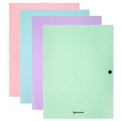 Папка на кнопке пластиковая BRAUBERG «PASTEL», А4, 3 клапана, 600 мкм, цвета ассорти