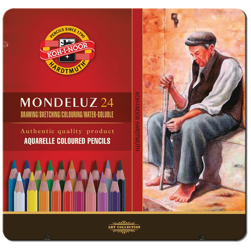 Карандаши цветные акварельные художественные KOH-I-NOOR «Mondeluz», 24 цвета, 3.8 мм, заточенные, металлическая коробка
