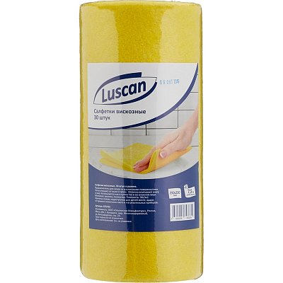 Салфетки Luscan с перфорацией вискоза 90 г/м2 25х25 см 30 листов, рулон